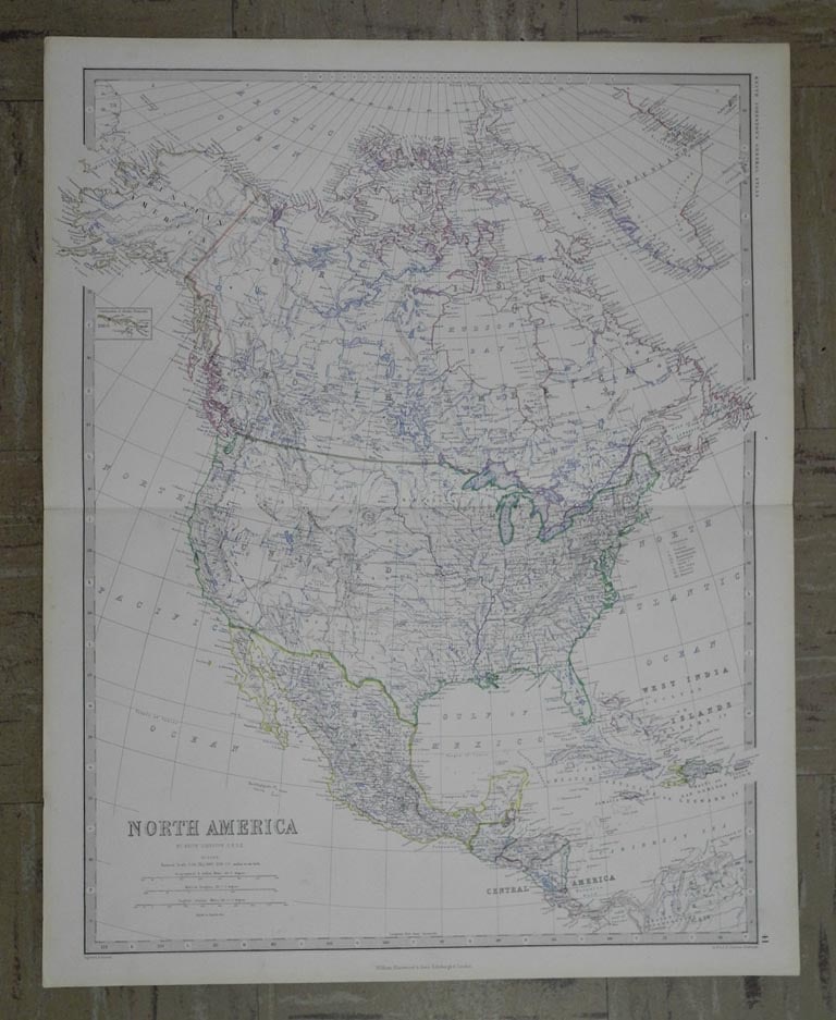 North America: Publication Date:c1855 Title:North America,li>Cartographer:JOHNSTON, KEITH/JOHNSTON, W. & A.K. Publisher:WILLIAM BLACKWOOD & SONS Brief Description:Map showing from Russian America east to Greenland