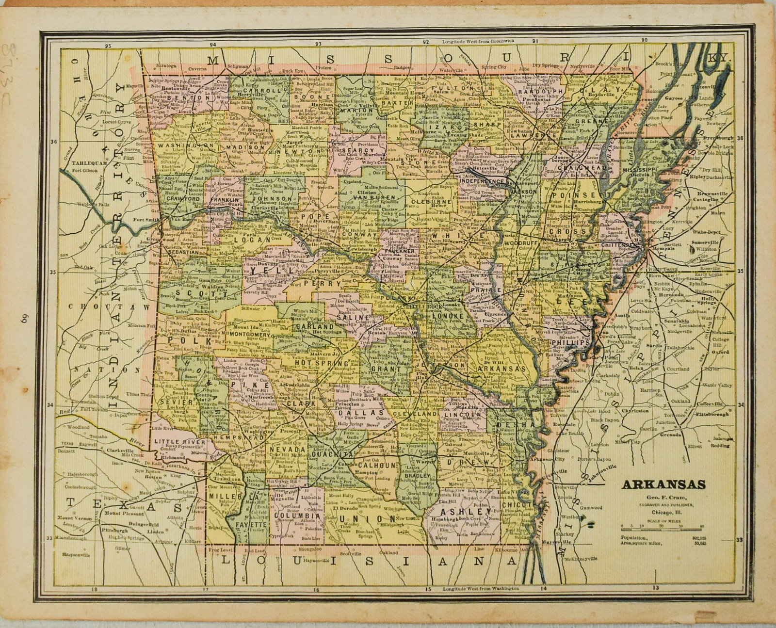 1887 Cram Map of Texas [verso] Indian Territory [verso] Arkansas -- Texas [verso] Indian Ty. [verso] - 3