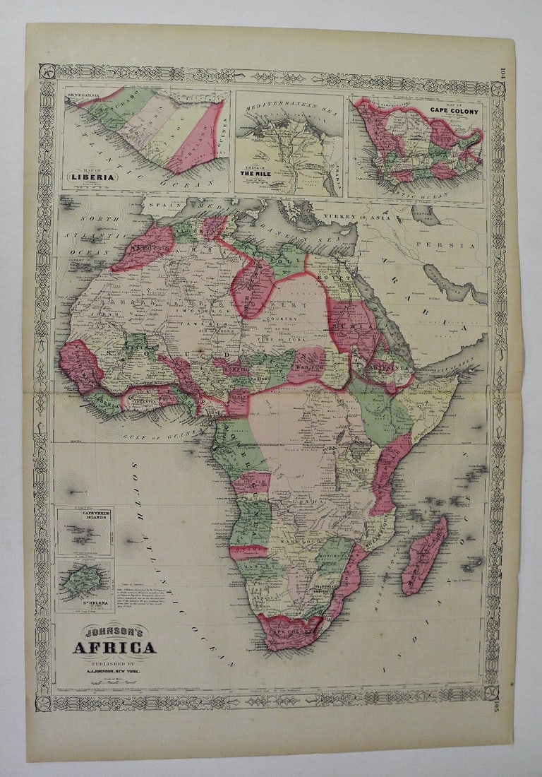 Johnson's Africa: Publication Date:1864 Title:Johnson's Africa,li>Cartographer:Alvin Jewett Johnson Publisher:Alvin Jewett Johnson Brief Description:Pages 104 - 105 from Johnson's New Illustrated (steel plate) family