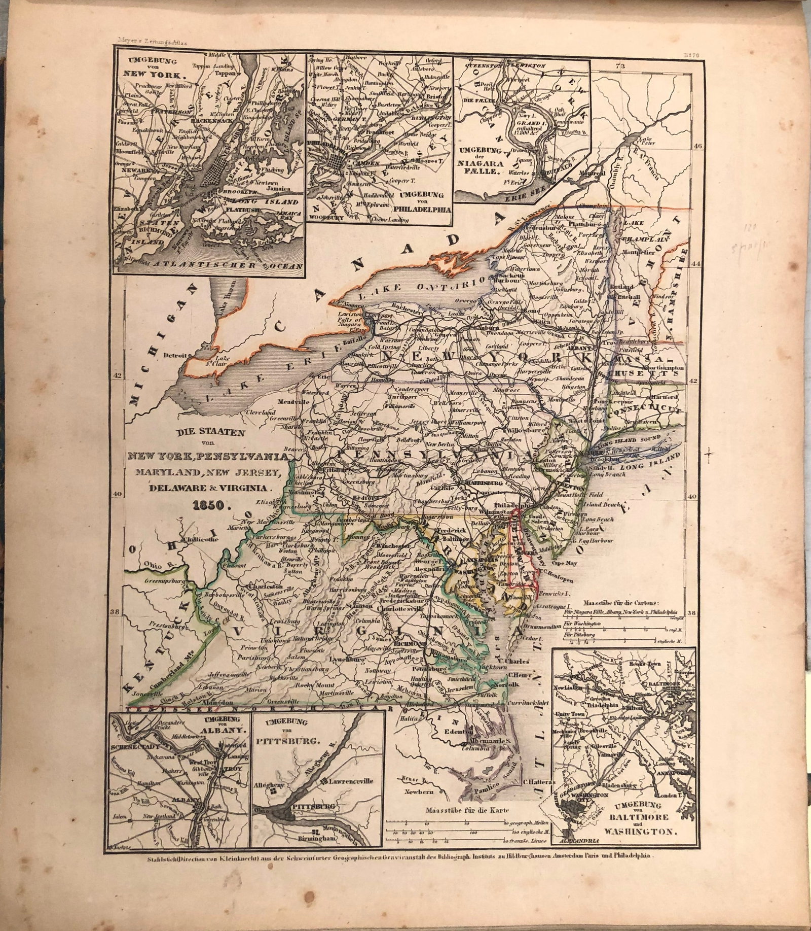 1850 Meyer Map of New York, Pennsylvania, Maryland, New Jersey, Delaware, Virginia -- Die Staaten: Title:1850 Meyer Map of New York, Pennsylvania, Maryland, New Jersey, Delaware, Virginia -- Die Staaten New York, Pensylvania, Maryland, New Jersey, Delaware, Virginia,li>Cartographer:J Meyer