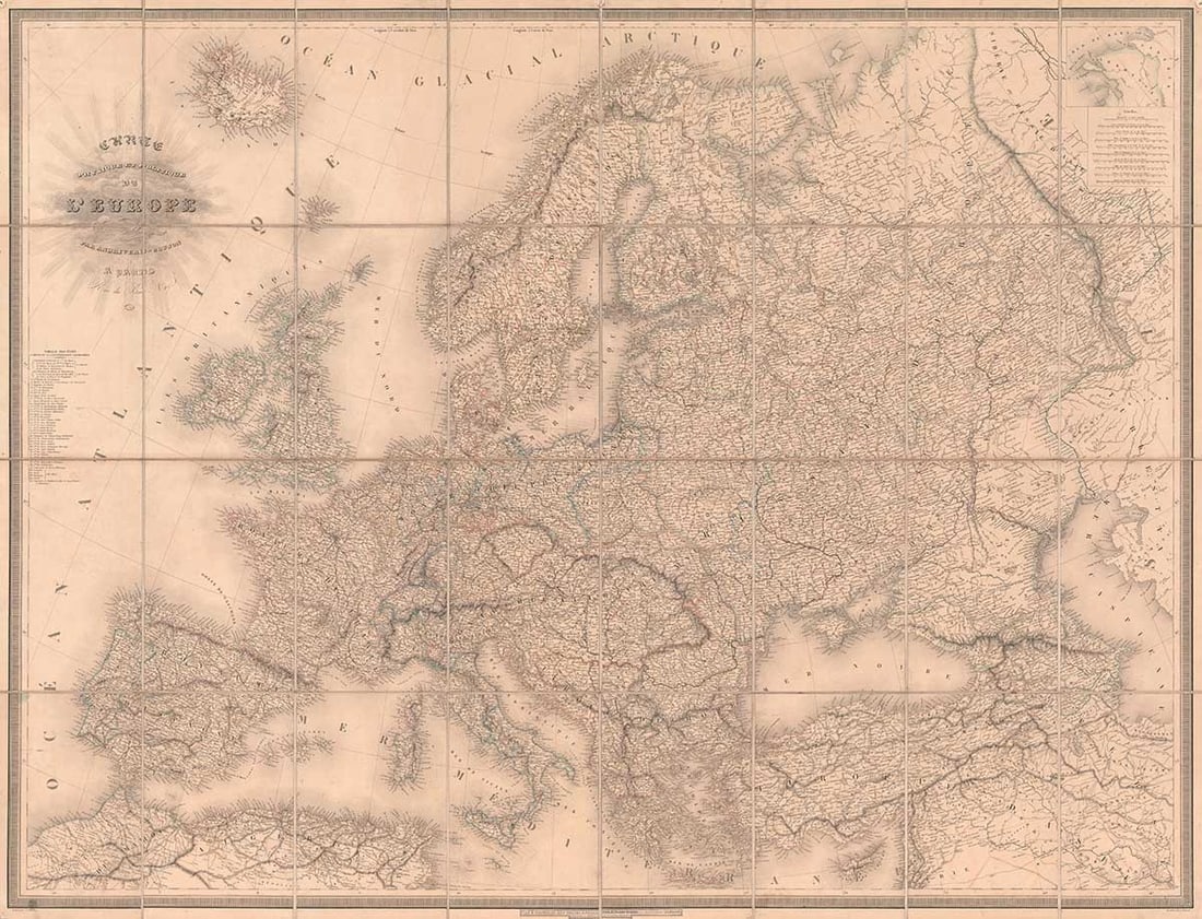 Carte physique et politique de l'Europe: Publication Date:1843 Title:Carte physique et politique de l'Europe,li>Cartographer:Gilbert Gabriel Benjamin Andriveau Publisher:Andriveau-Goujon Brief Description:par Andriveau-Goujon a Paris. Some