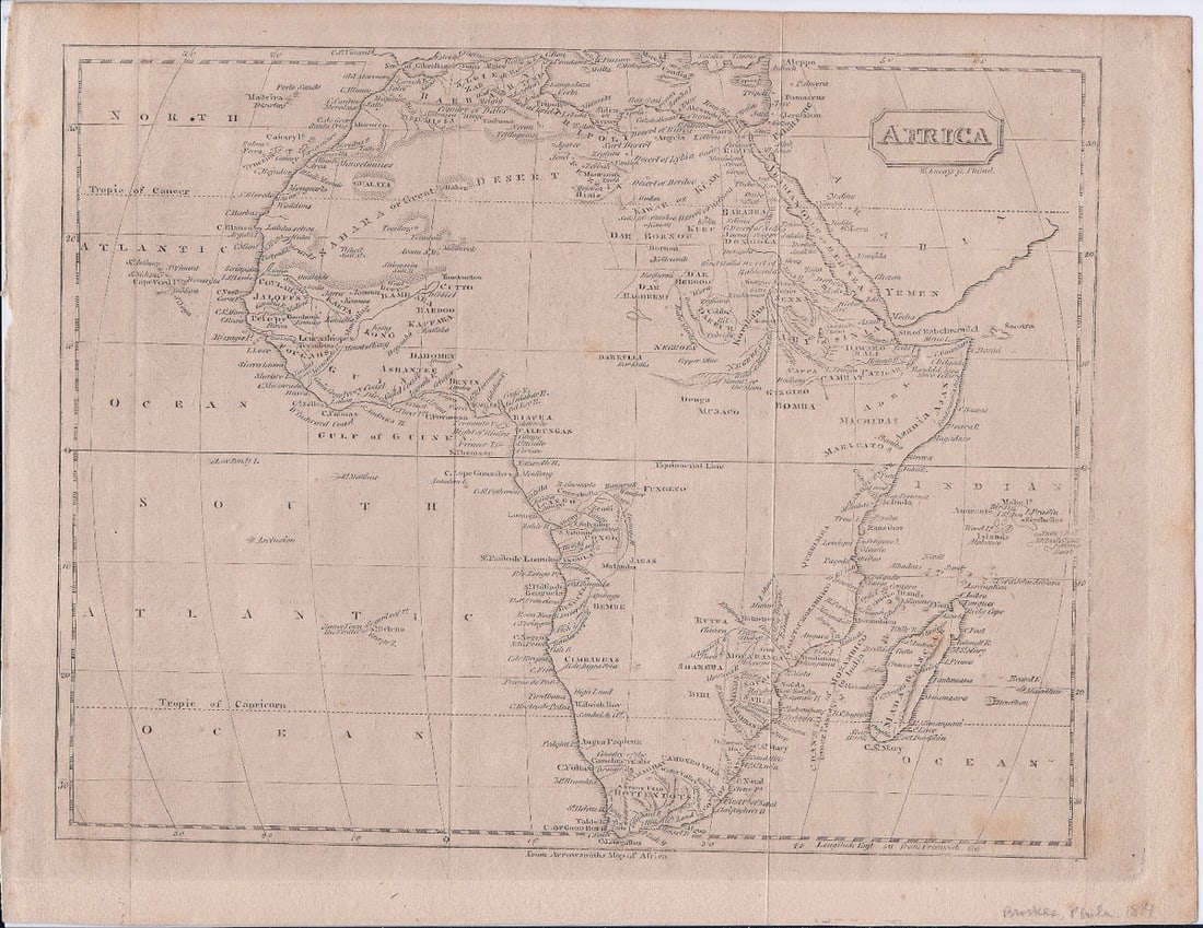 Africa: Publication Date:1814 Title:Africa,li>Cartographer:KNEASS, W. Publisher:BROOKS Brief Description:"After Arrowsmith's Map of Africa W. Kneass sc. Philad." Polar projection. Nice example. Height:7.25 Wi