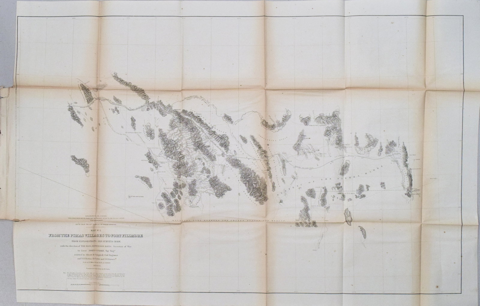 1854-5 Perke Map of El Paso Texas to Phoenix -- Map No. 2 From the Pimas Villages to Fort Fillmore: Title:1854-5 Perke Map of El Paso Texas to Phoenix -- Map No. 2 From the Pimas Villages to Fort Fillmore from Explorations and Surveys Made Under the Direction of the Hon. Jefferson Davis, Secretary