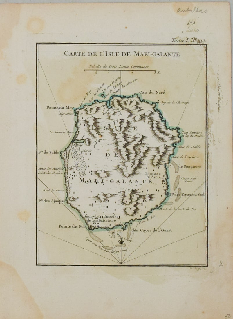 1764 Bellin Map of Mari-Galante Near Guadeloupe -- Carte de l'Isle de Mari-Galante: Title:1764 Bellin Map of Mari-Galante Near Guadeloupe -- Carte de l'Isle de Mari-Galante,li>Cartographer:J Bellin Year/Place:1764, Paris Map Dimension (in.):8.3 X 6.3 in. Description:This is an