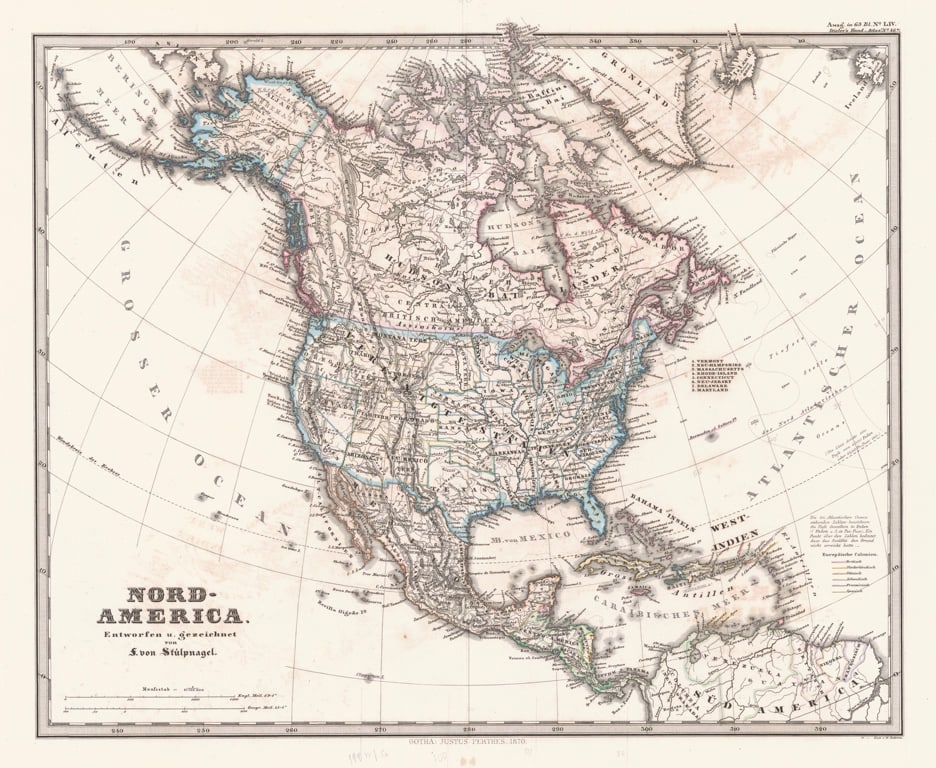 Nord-America.Entworfen V. Gezeichnet: Publication Date:1870 Title:Nord-America.Entworfen V. Gezeichnet,li>Cartographer:STUEPUAGEL Publisher:Adolf Stieler Brief Description:Map showing excellent topographical detail. Also towns, forts,