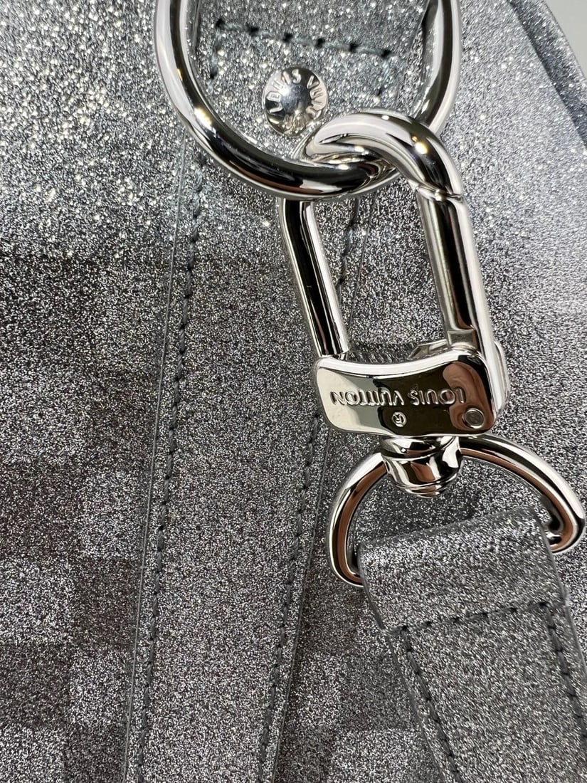 Louis Vuitton Duffle Keepall Bandouliere 50B Silver Glitter Damier Luggage - 8