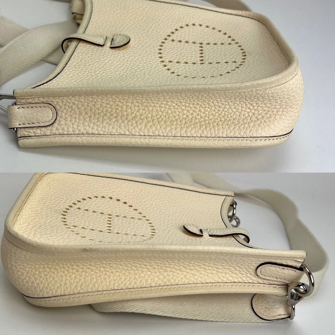Hermes Taurillon Clemence evelyne TPM Nata White Crossbody Bag - 9