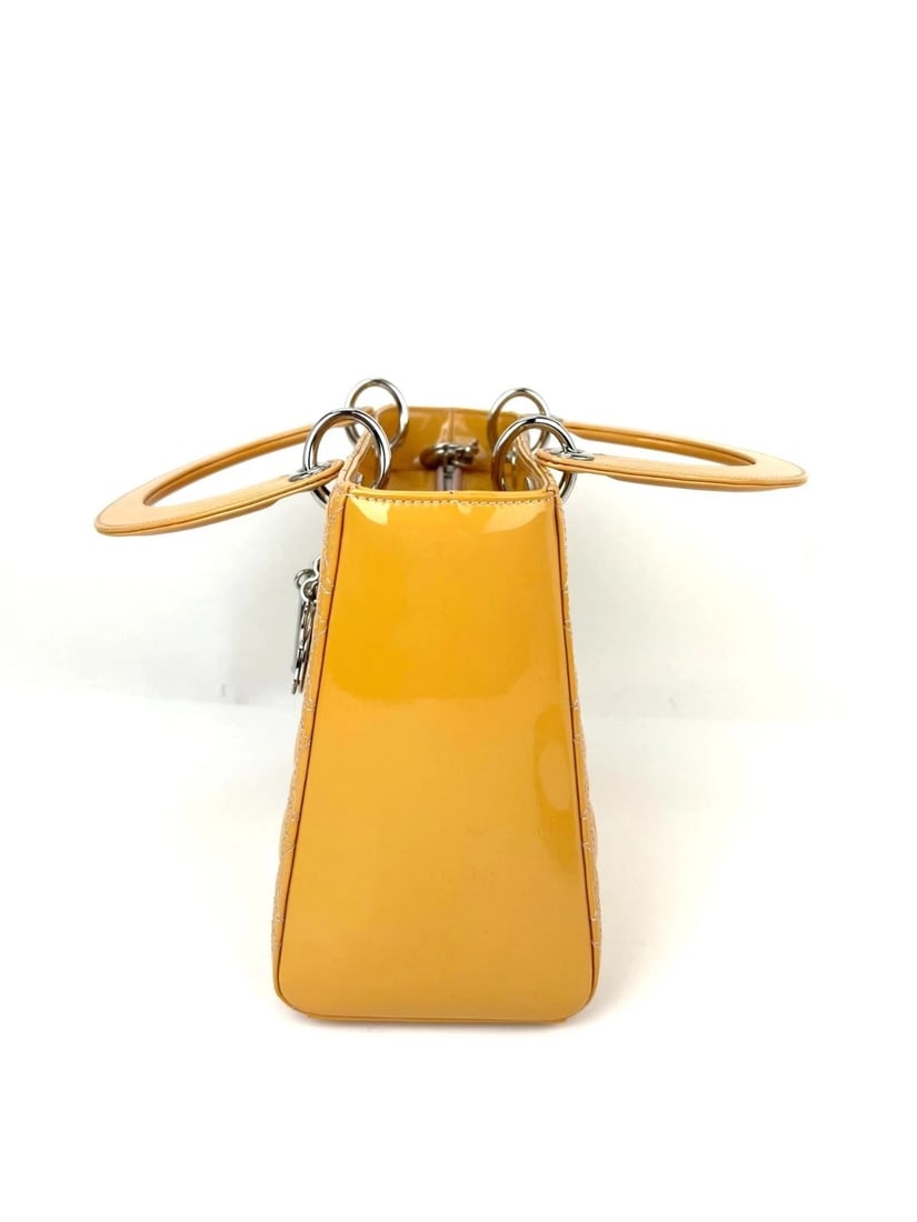 Christian Dior Yellow Patent Leather Cannage Medium Lady Dior Bag - 15