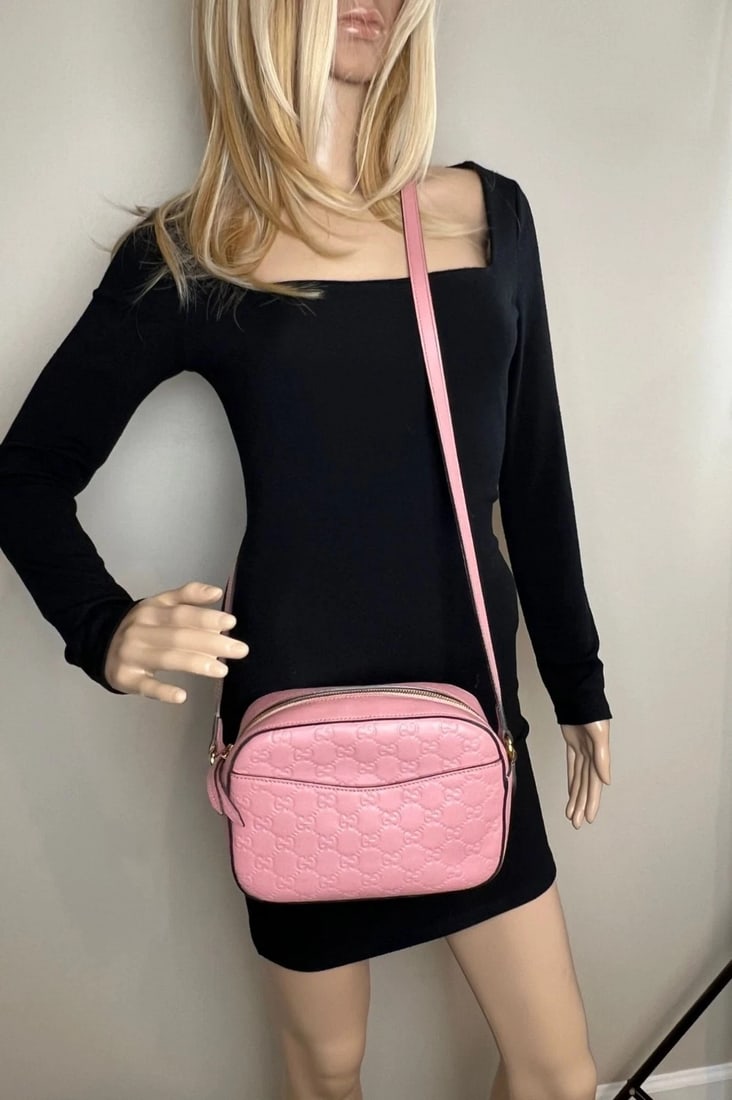 Gucci Guccissima Camera Pink Leather Crossbody Bag - 14