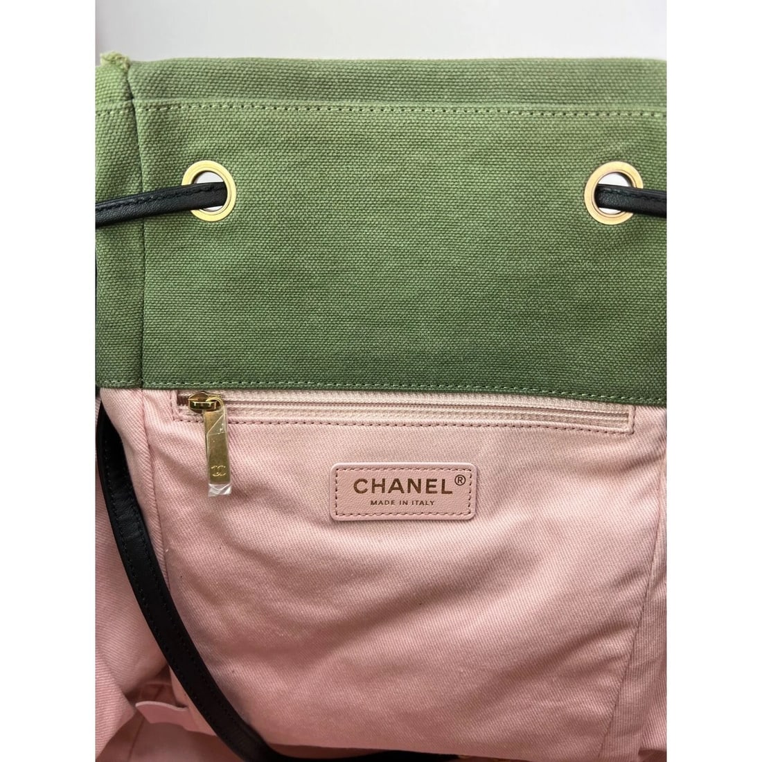 CHANEL Backpack Canvas Chevron Cuba Patchwork Khaki Green Backpack - 4