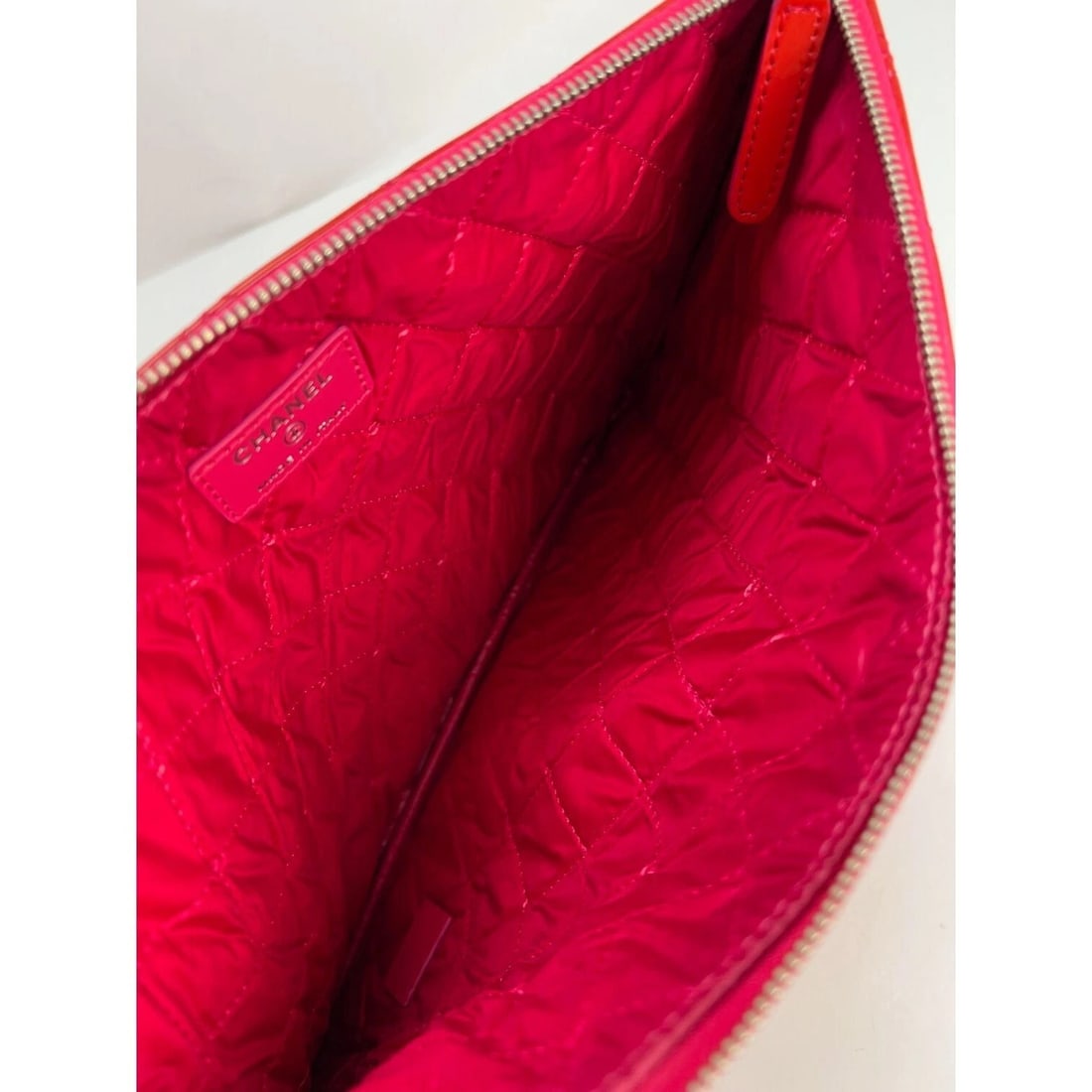 Chanel Patent Quilted Medium Cosmetic Case Dark Pink Clutch Bag - 3