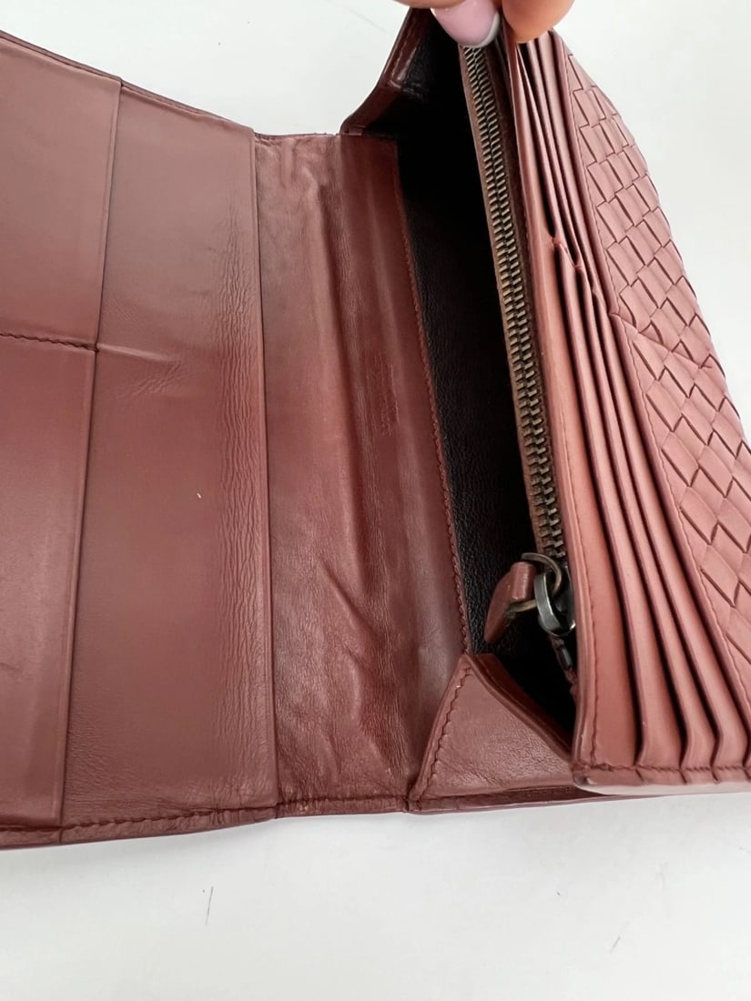 Bottega Veneta Nappa Intrecciato Long Flap Brown Wallet Clutch - 11