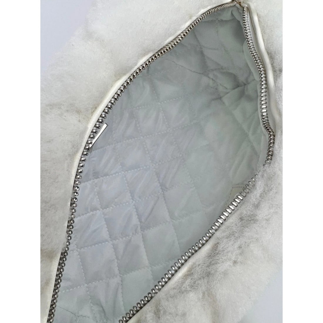 Chanel Shearling Quilted White Lambskin Bowler Crossbody Shoulder Bag - 10