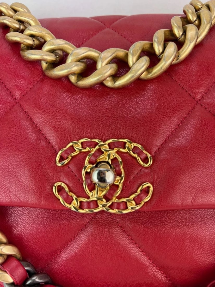 Chanel 19 Large Quilted Goatskin Silver and Gold Red Flap Bag - 6