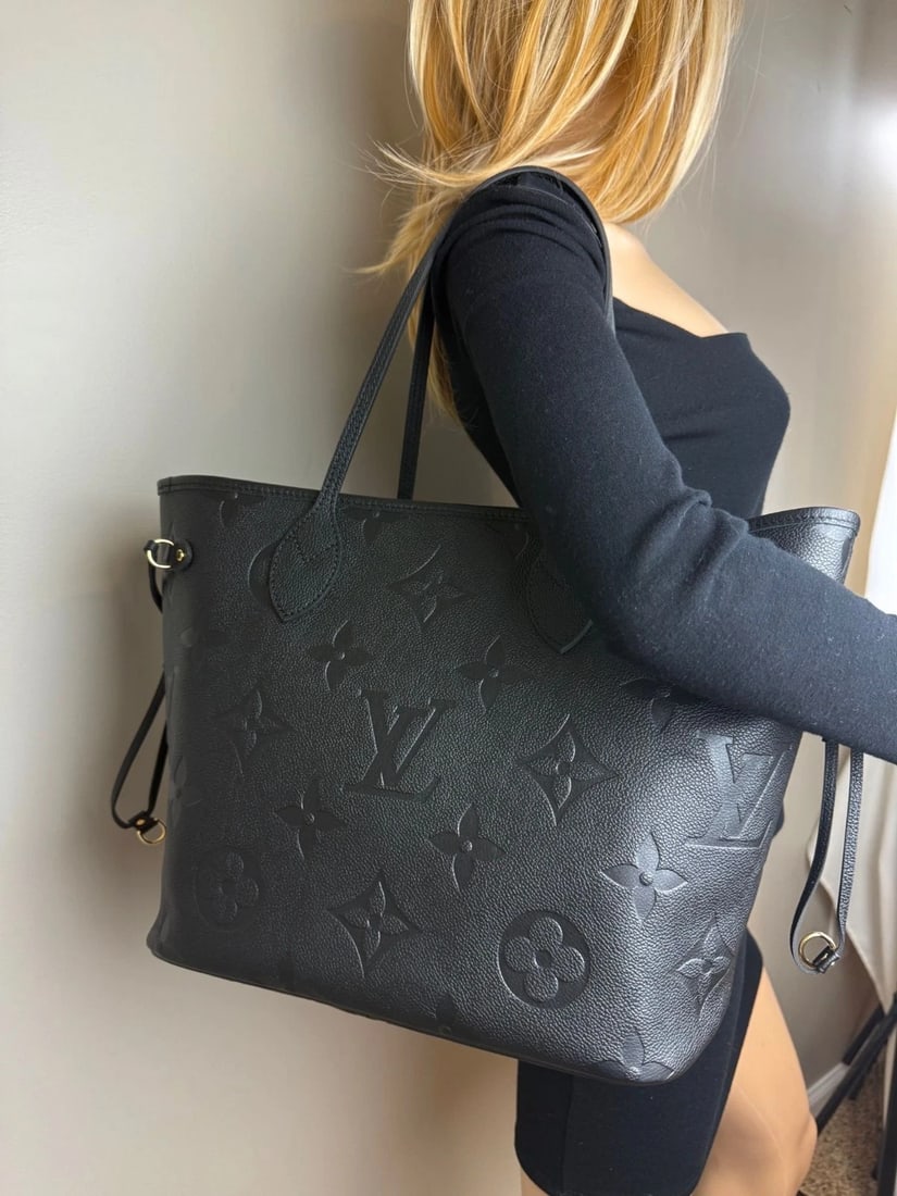 Louis Vuitton Neverfull MM Giant Monogram Black Empriente Leather Tote - 8