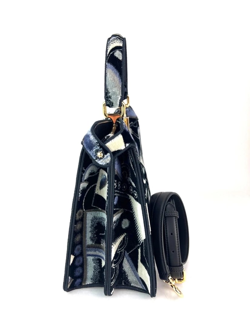 Fendi Peekaboo I see u Medium Printed Velvet Black Blue Satchel Bag - 10