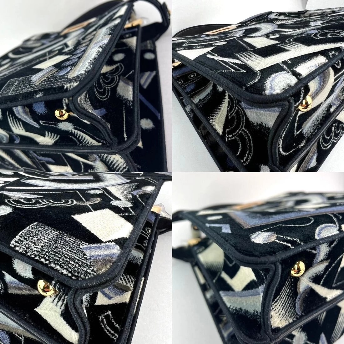 Fendi Peekaboo I see u Medium Printed Velvet Black Blue Satchel Bag - 6