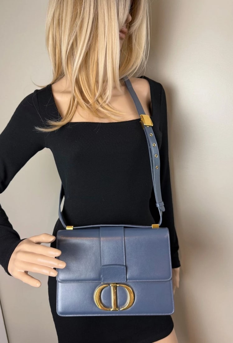 Christian Dior 30 Montaigne Smooth Calfskin Box Dark Denim Bag - 12
