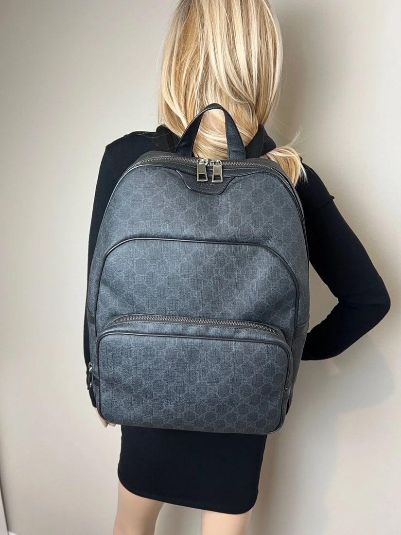 Gucci GG Supreme Medium Day Gray Black Backpack - 15