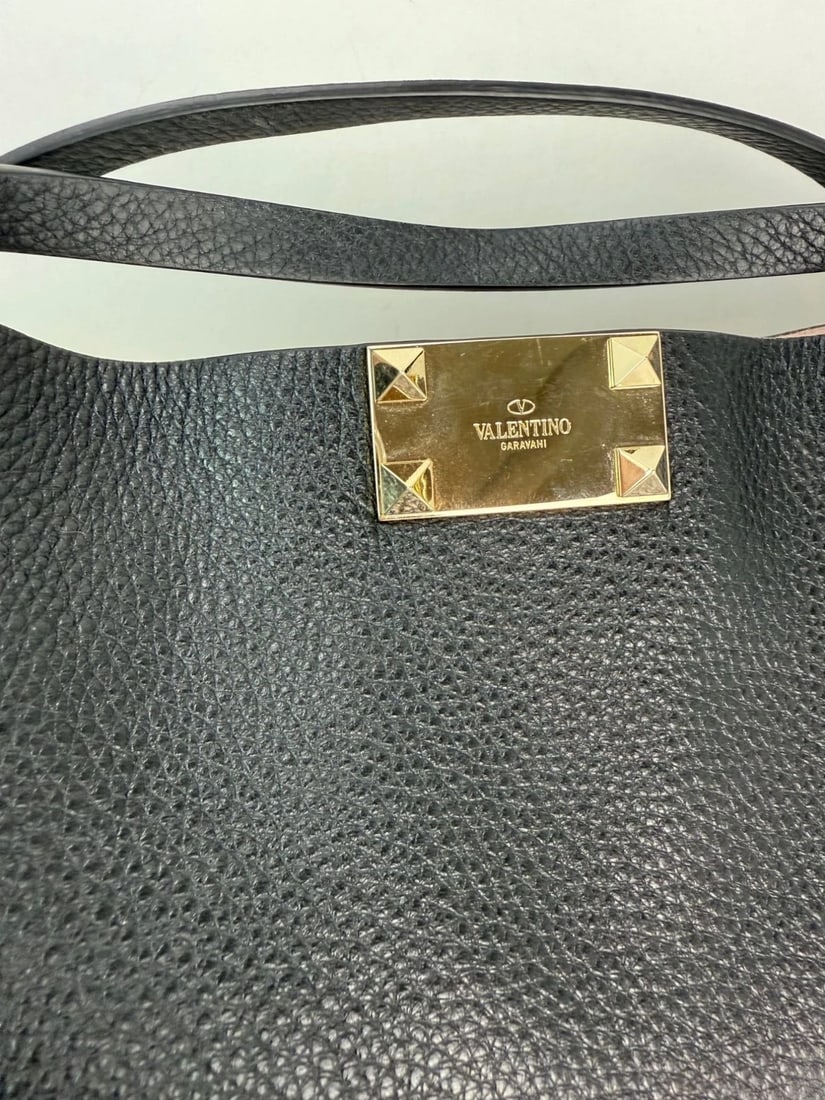 Valentino Giaravani Rockstud Small Black Leather Tote Bag - 11