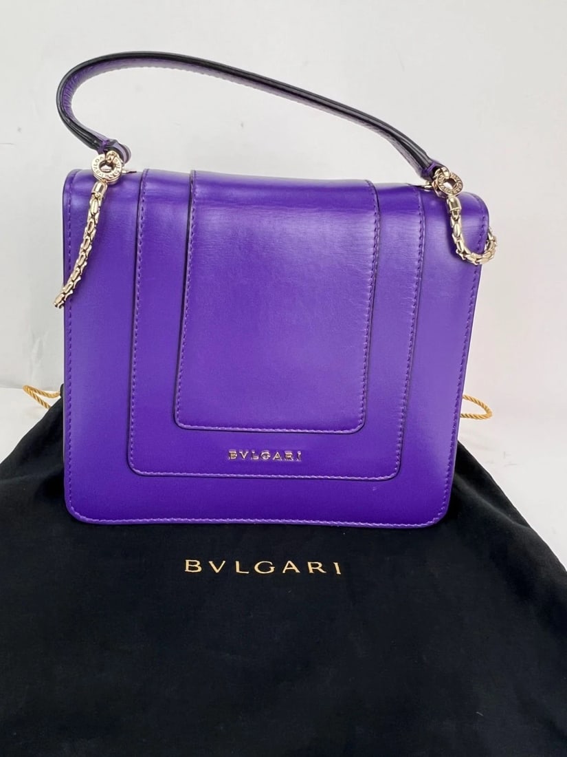 Bvlgari Calfskin Serpenti Forever Purple Top Handle Crossbody Bag - 14