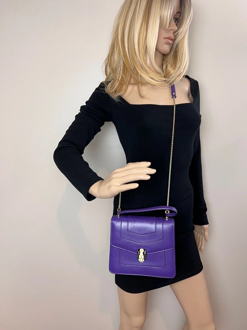 Bvlgari Calfskin Serpenti Forever Purple Top Handle Crossbody Bag - 15