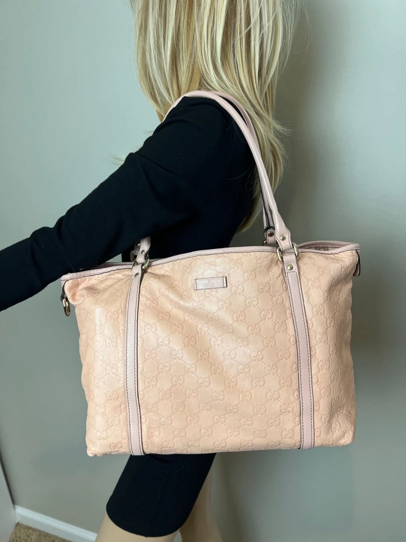 GUCCI Guccissima Pink Leather Joy Medium Rose Dragea Tote Bag - 14