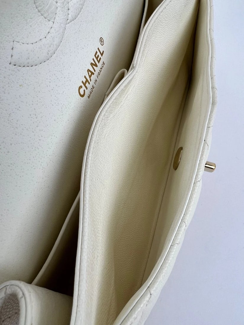 Chanel Caviar Quilted Medium Double Flap White Shoulder Bag - 11