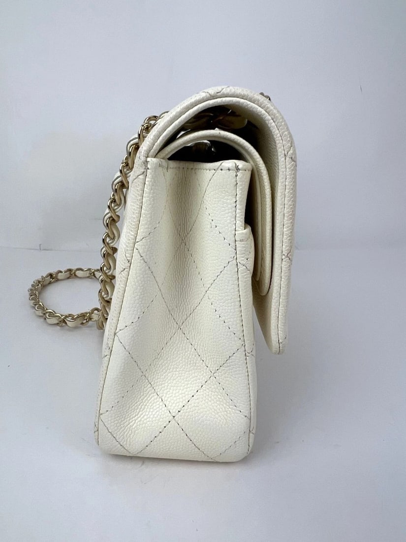 Chanel Caviar Quilted Medium Double Flap White Shoulder Bag - 13