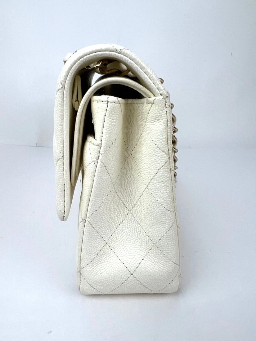 Chanel Caviar Quilted Medium Double Flap White Shoulder Bag - 14