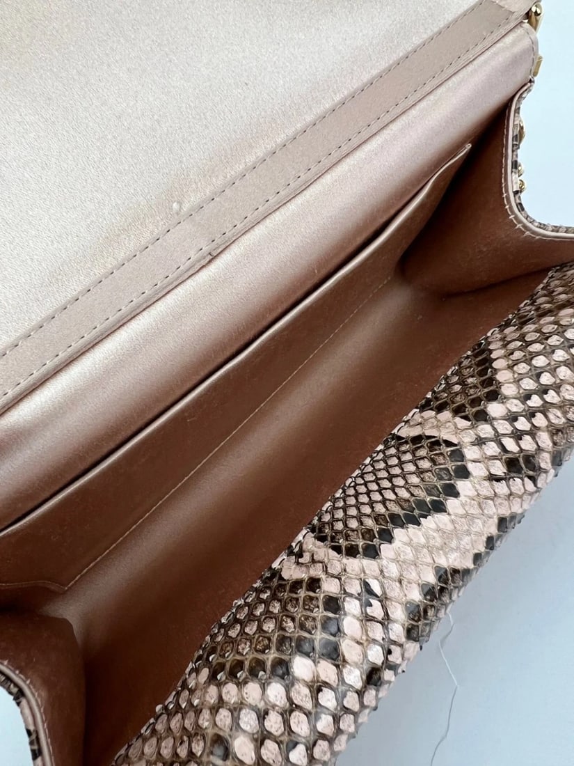 Dolce Gabbana Double Flap Snakeskin Clutch Shoulder Bag Rare - 10