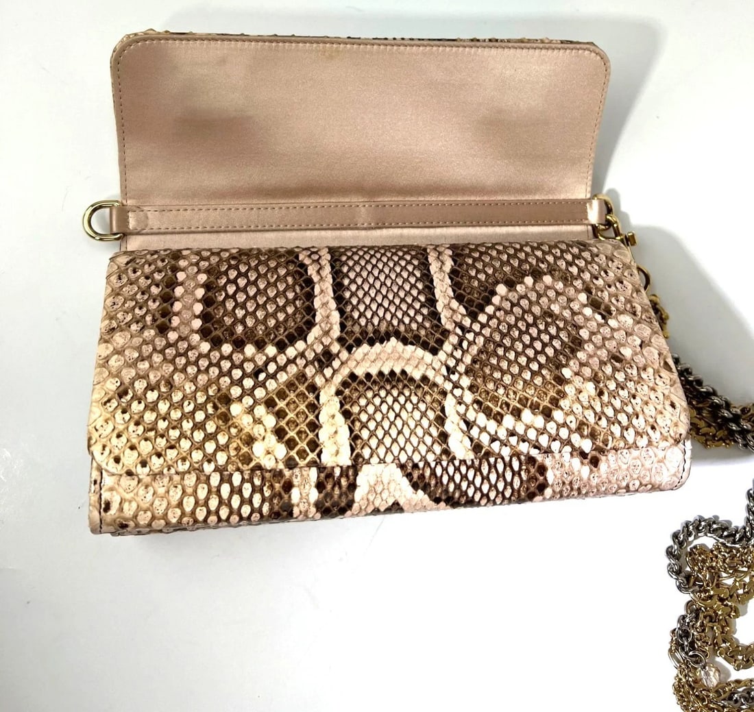 Dolce Gabbana Double Flap Snakeskin Clutch Shoulder Bag Rare - 11