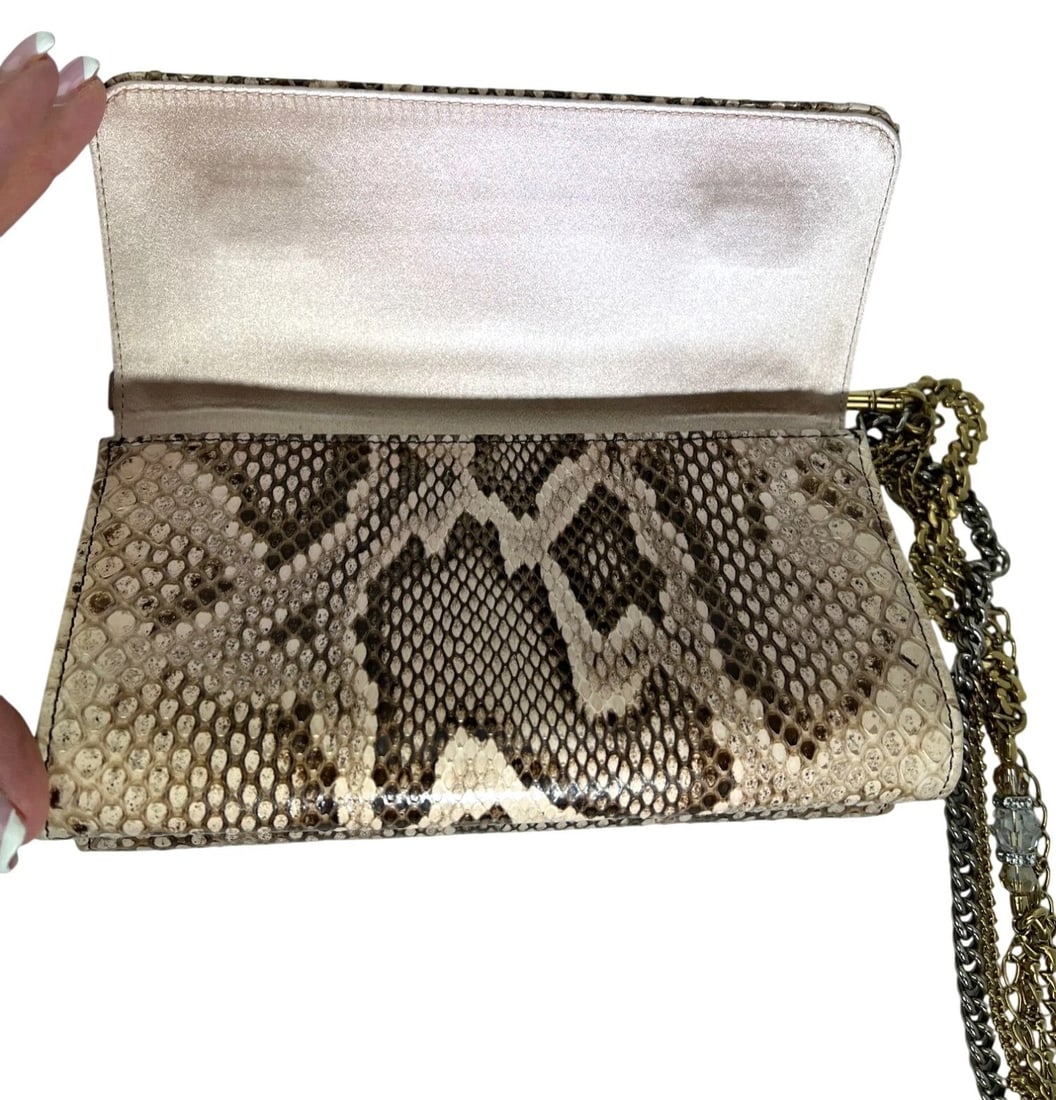 Dolce Gabbana Double Flap Snakeskin Clutch Shoulder Bag Rare - 12