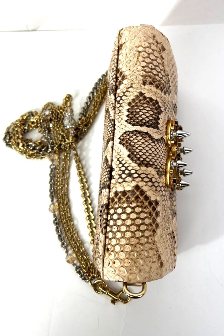 Dolce Gabbana Double Flap Snakeskin Clutch Shoulder Bag Rare - 14