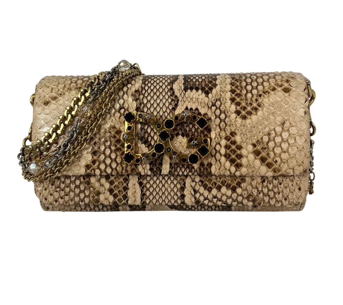 Dolce Gabbana Double Flap Snakeskin Clutch Shoulder Bag Rare (1 of 16)