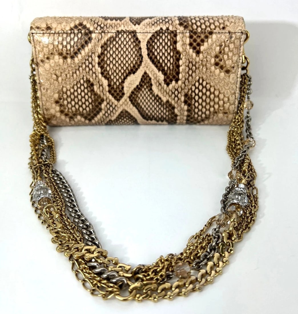 Dolce Gabbana Double Flap Snakeskin Clutch Shoulder Bag Rare - 2