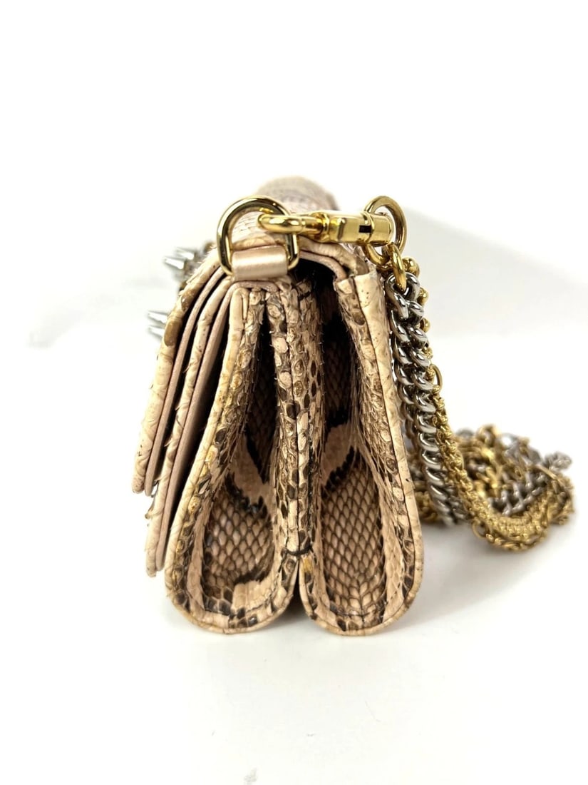 Dolce Gabbana Double Flap Snakeskin Clutch Shoulder Bag Rare - 4