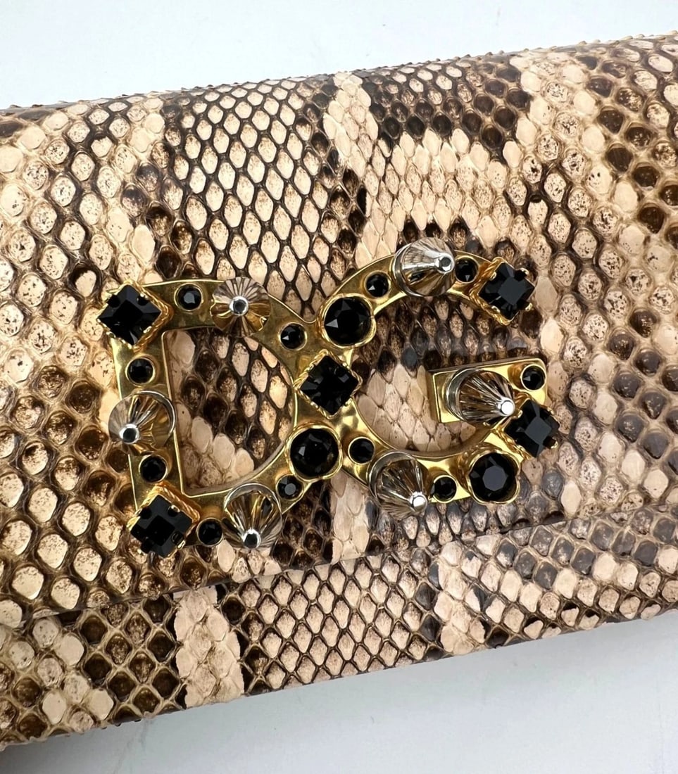 Dolce Gabbana Double Flap Snakeskin Clutch Shoulder Bag Rare - 5