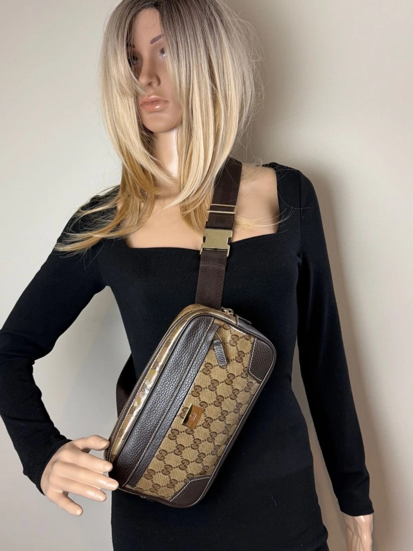 Gucci Crystal Coated GG Canvas Monogram Belt Sling Bag - 14