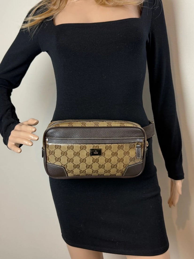 Gucci Crystal Coated GG Canvas Monogram Belt Sling Bag - 15