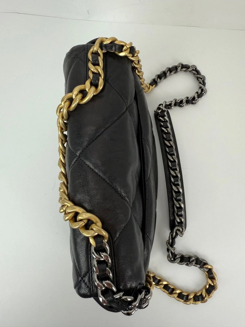 Chanel 19 Large Lambskin Quilted Small Black Smooth Flap Bag - 13