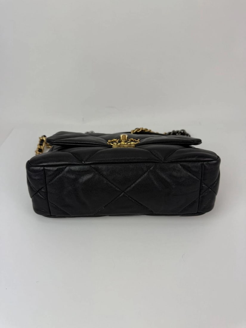 Chanel 19 Large Lambskin Quilted Small Black Smooth Flap Bag - 14