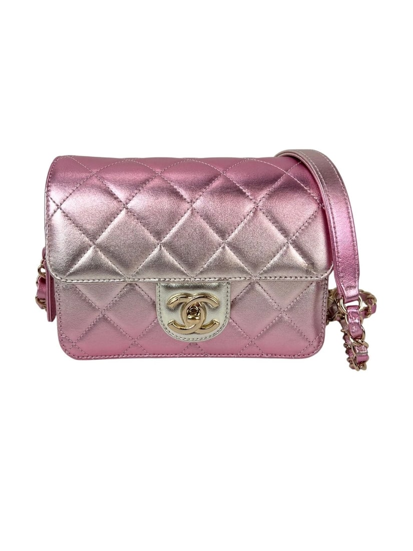 Chanel Metallic Lambskin Like a Wallet Flap Golden Pink Crossbody Bag (1 of 18)