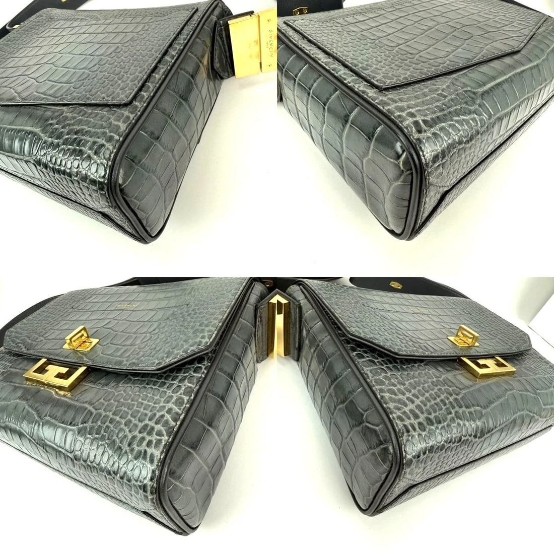 Givenchy Leather Crocodile Embossed Medium Eden Storm Gray Shoulder Bag - 17