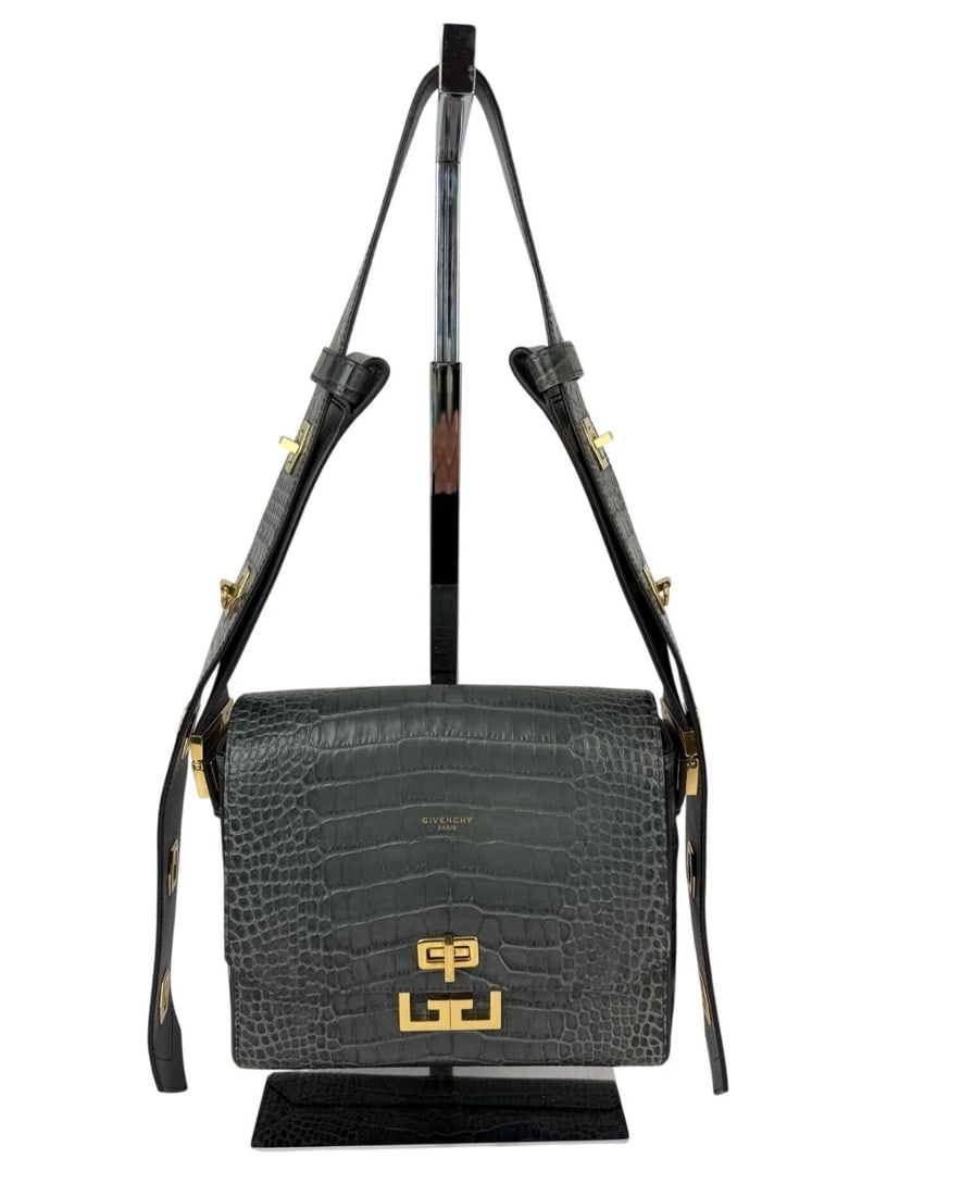 Givenchy Leather Crocodile Embossed Medium Eden Storm Gray Shoulder Bag (1 of 17)
