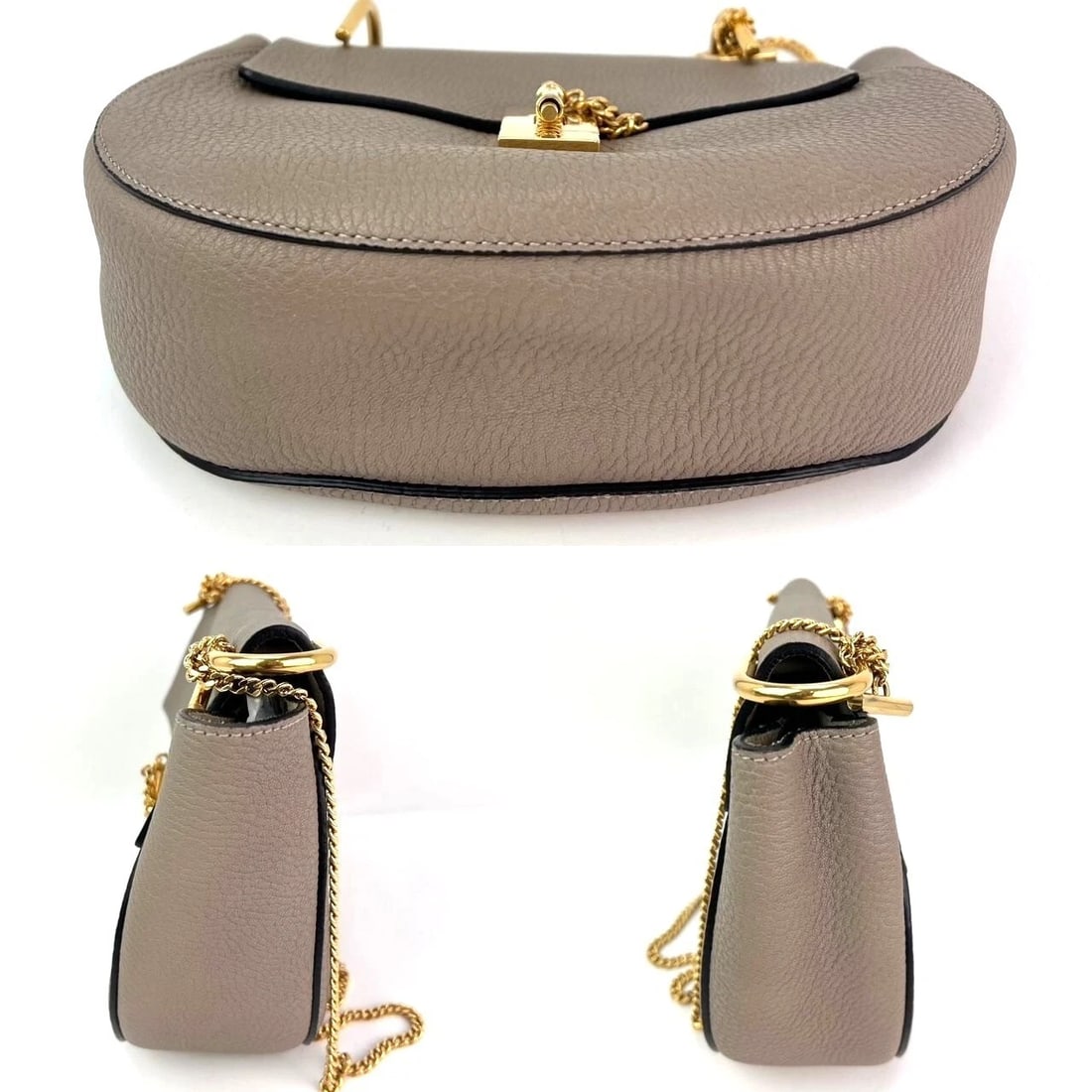Chloe Small Drew Gray Grained Lambskin Leather Shoulder Cross-body Bag - 3