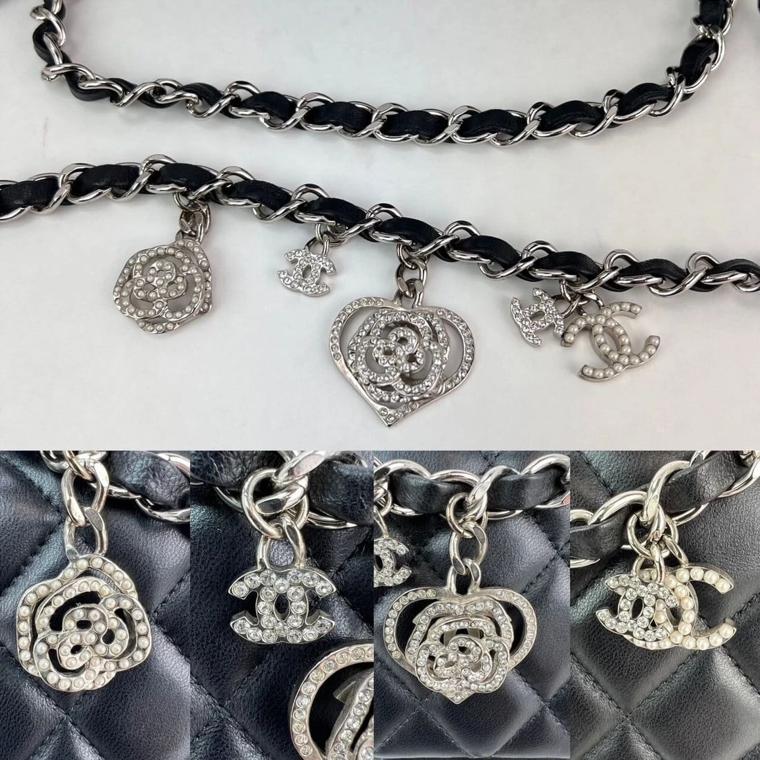 Chanel Quilted Lambskin Valentine Crystal Charms MM Single Flap Black Bag L - 5