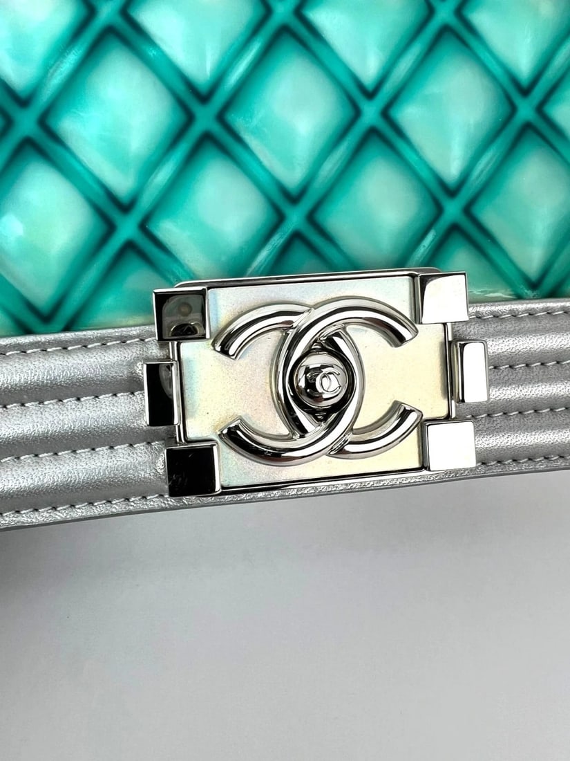 Chanel Iridescent Lambskin PVC Quilted Small Boy Flap Silver Blue Bag - 13