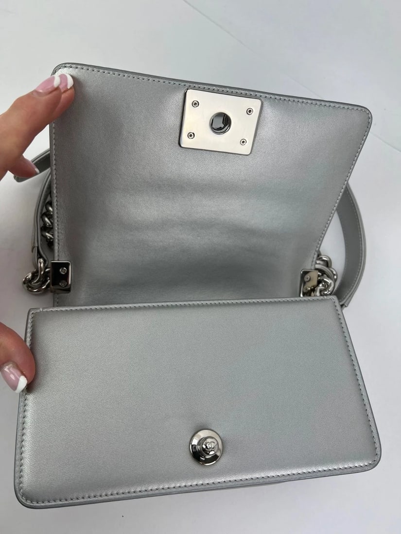Chanel Iridescent Lambskin PVC Quilted Small Boy Flap Silver Blue Bag - 15