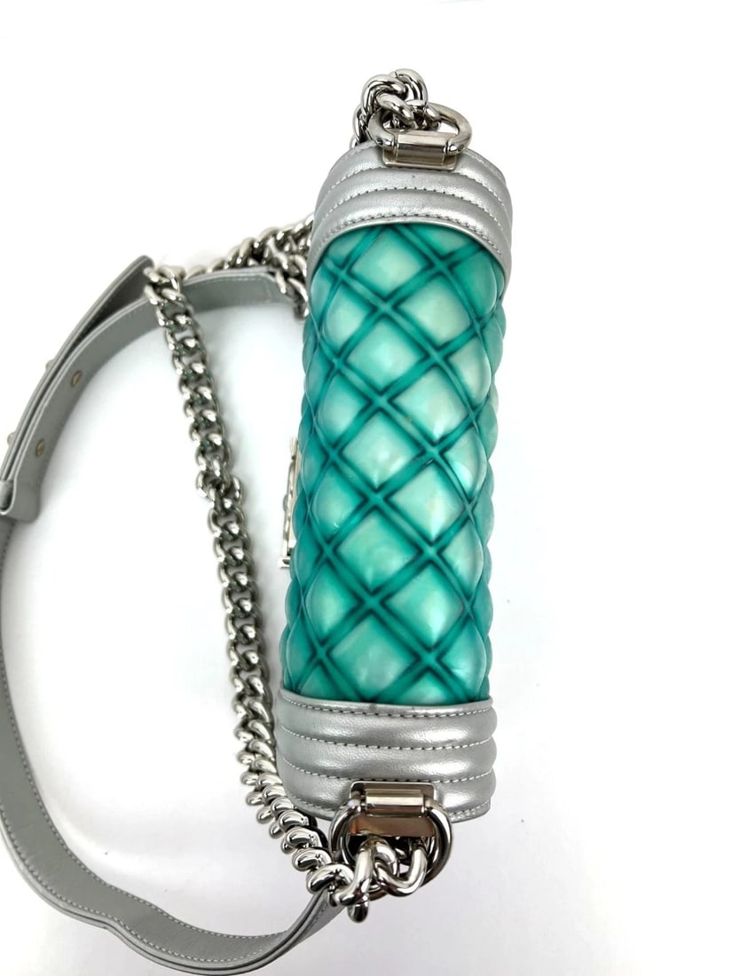 Chanel Iridescent Lambskin PVC Quilted Small Boy Flap Silver Blue Bag - 18